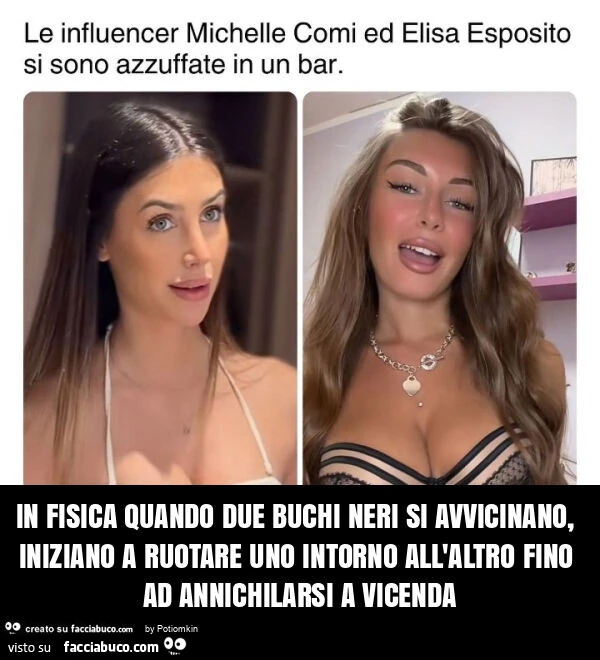 In fisica quando due buchi neri si avvicinano, iniziano a ruotare uno intorno all'altro fino ad annichilarsi a vicenda