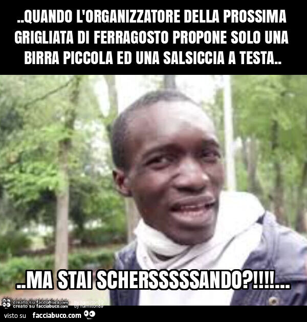 Quando l'organizzatore della prossima grigliata di ferragosto propone solo una birra piccola ed una salsiccia a testa