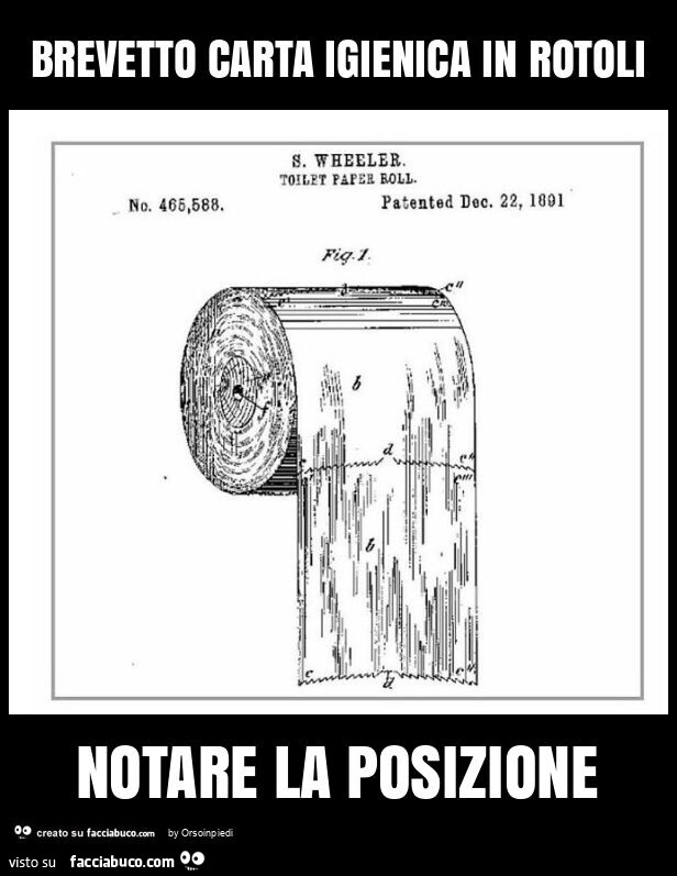 Brevetto carta igienica in rotoli notare la posizione