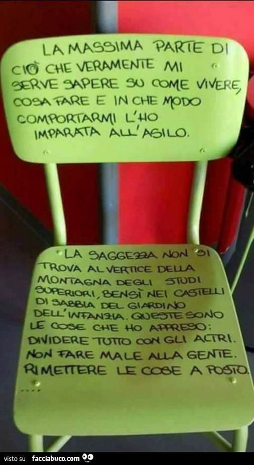 La massima parte di ciò che veramente mi serve sapere… l'ho imparata all'asilo
