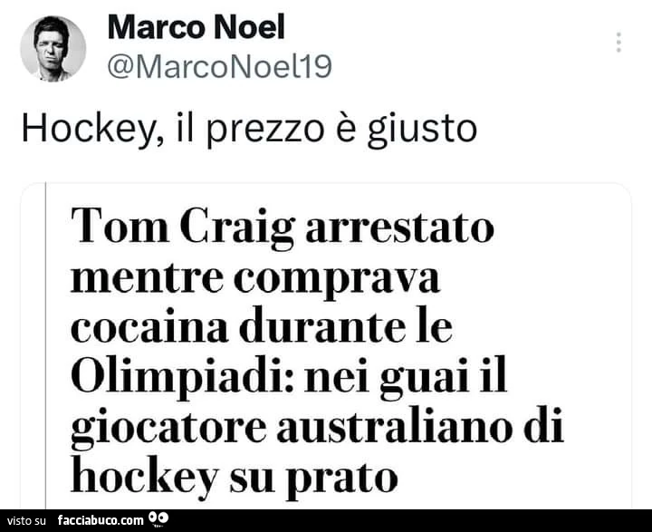 Hockey, il prezzo รจ giusto. Tom craig arrestato mentre comprava cocaina durante le olimpiadi: nei guai il giocatore australiano di hockey su prato