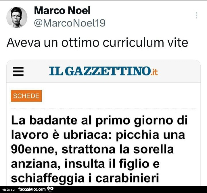 Aveva un ottimo curriculum vite. La badante al primo giorno di lavoro è ubriaca: picchia una 90enne, strattona la sorella anziana, insulta il figlio e schiaffeggia i carabinieri