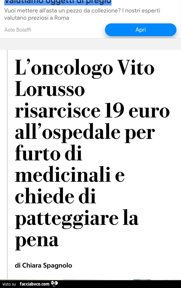 L'oncologo vito lorusso risarcisce 19 euro all'ospedale per furto di medicinali e chiede di patteggiare la pena