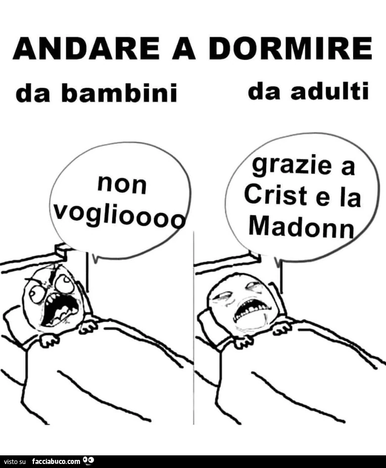 Andare a dormire da bambini e da adulti