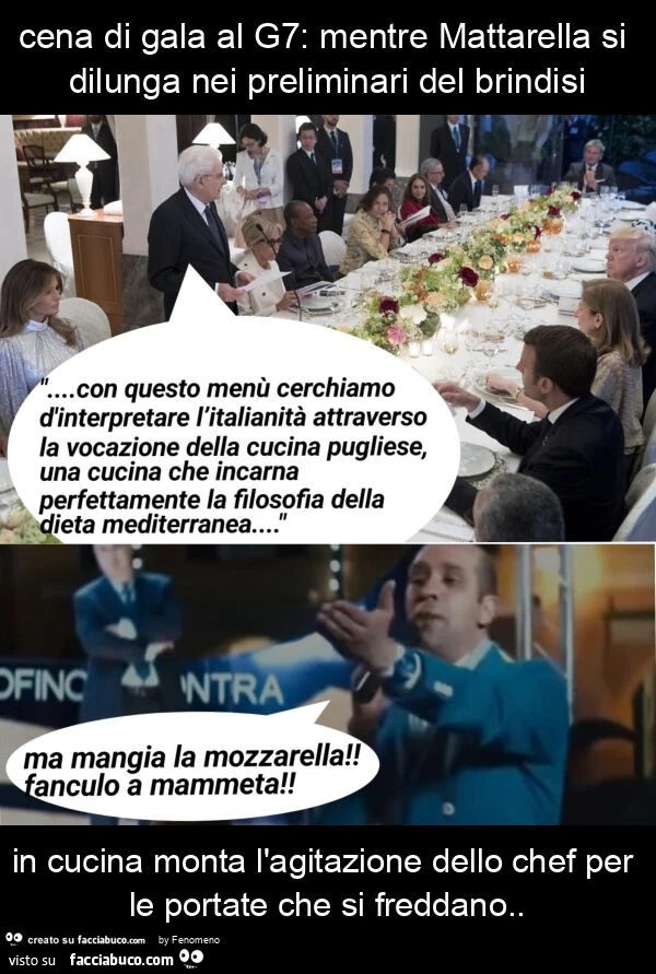Cena di gala al g7: mentre mattarella si dilunga nei preliminari del brindisi in cucina monta l'agitazione dello chef per le portate che si freddano