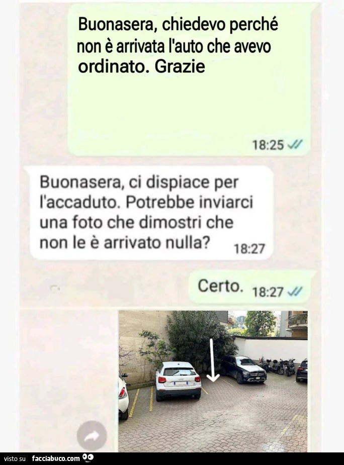 Buonasera, chiedevo perché non è arrivata l'auto che avevo ordinato