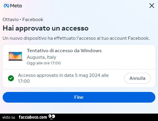 Hai approvato un accesso x un nuovo dispositivo ha effettuato l'accesso al tuo account facebook