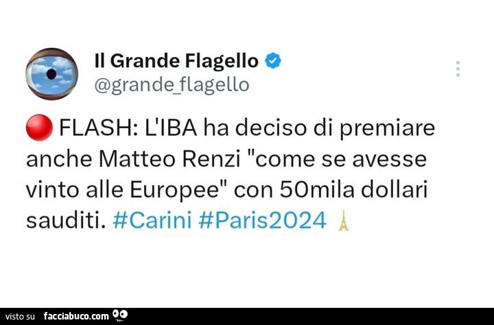 Flash: l'iba ha deciso di premiare anche matteo renzi come se avesse vinto alle europee con 50mila dollari sauditi