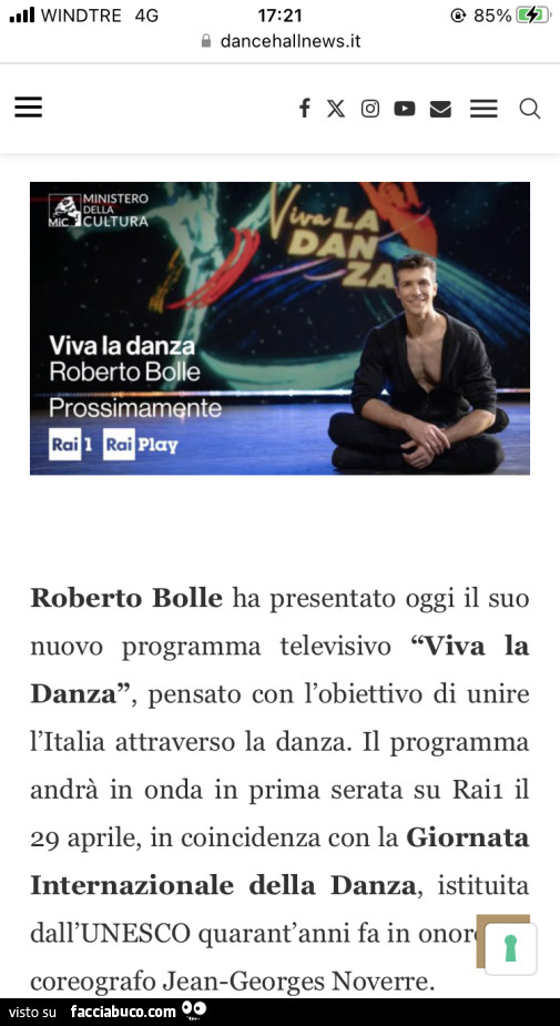 Roberto Bolle ha presentato oggi il suo nuovo programma televisivo viva la danza