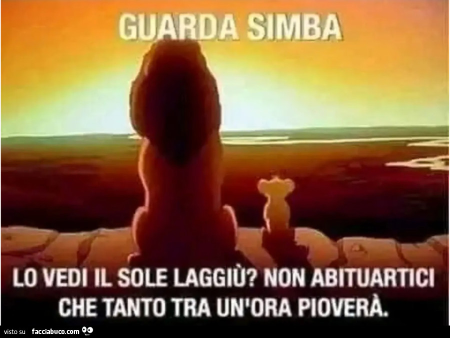 Guarda simba lo vedi il sole laggiù non abituartici che tanto tra un'ora pioverà