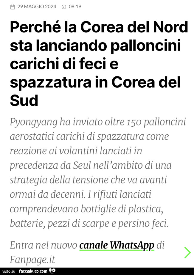 Perché la corea del nord sta lanciando palloncini carichi di feci e spazzatura in corea del sud