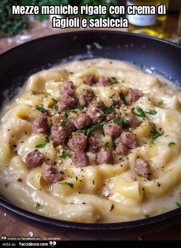 Mezze maniche rigate con crema di fagioli e salsiccia