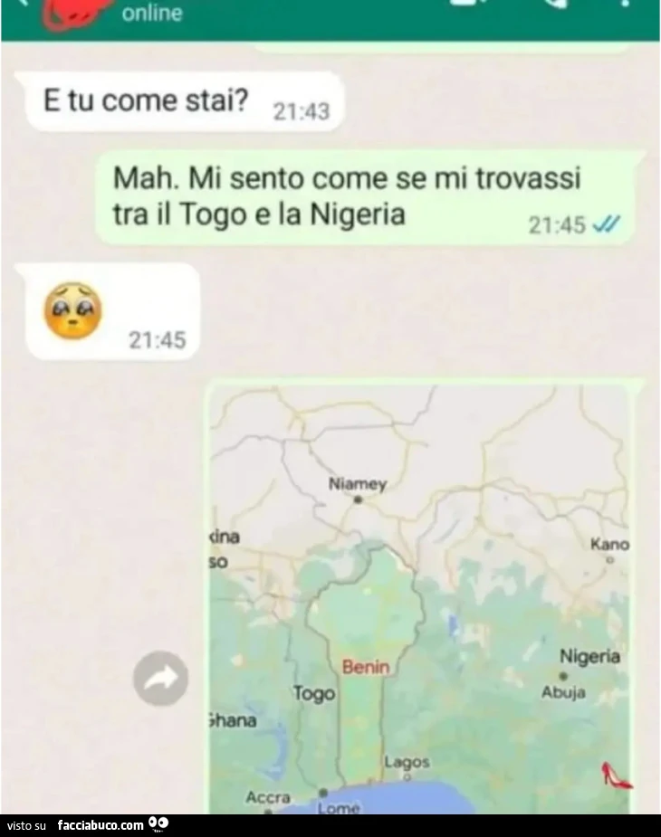 E tu come stai mah mi sento come se mi trovassi tra il Togo e la Nigeria benin