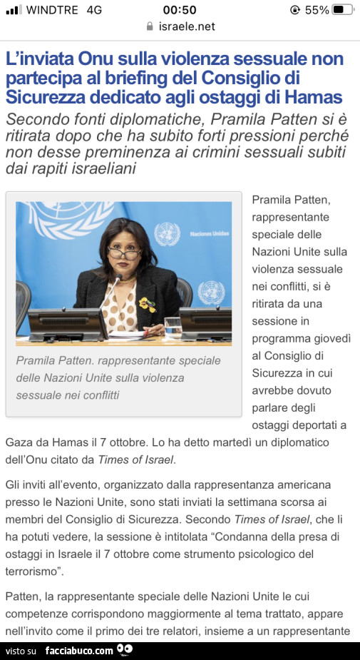 L'inviata onu sulla violenza sessuale non partecipa al briefing del consiglio di sicurezza dedicato agli ostaggi di hamas