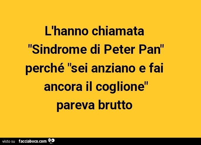 L'hanno chiamata sindrome di peter pan perché sei anziano e fai ancora il coglione pareva brutto