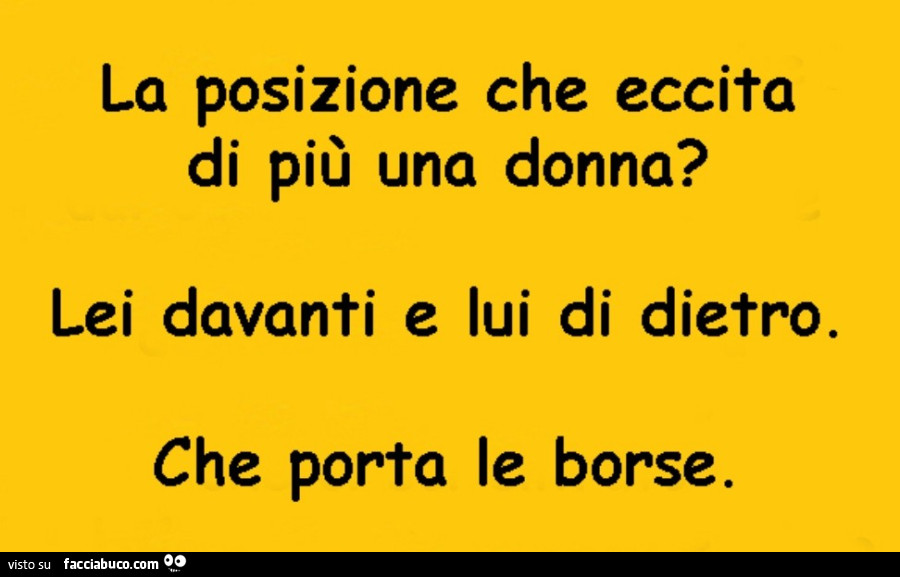 La posizione che eccita di più una donna? Lei davanti e lui di dietro. Che porta le borse