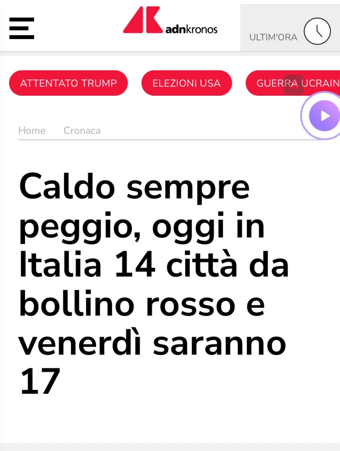 Caldo sempre peggio, oggi in italia 14 città da bollino rosso e venerdì saranno 17