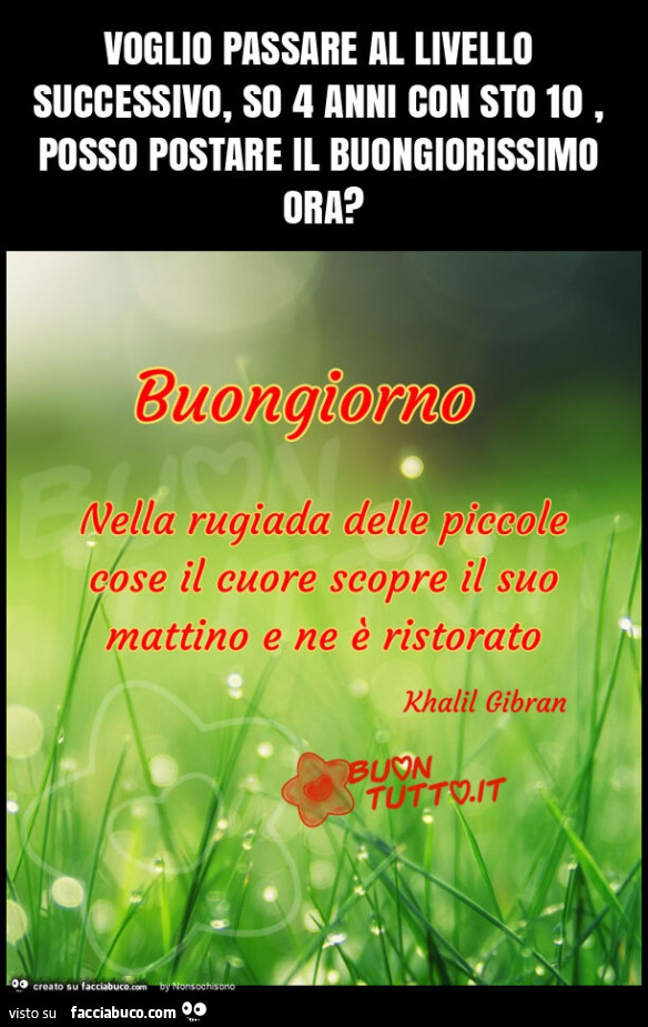 Voglio passare al livello successivo, so 4 anni con sto 10, posso postare il buongiorissimo ora?