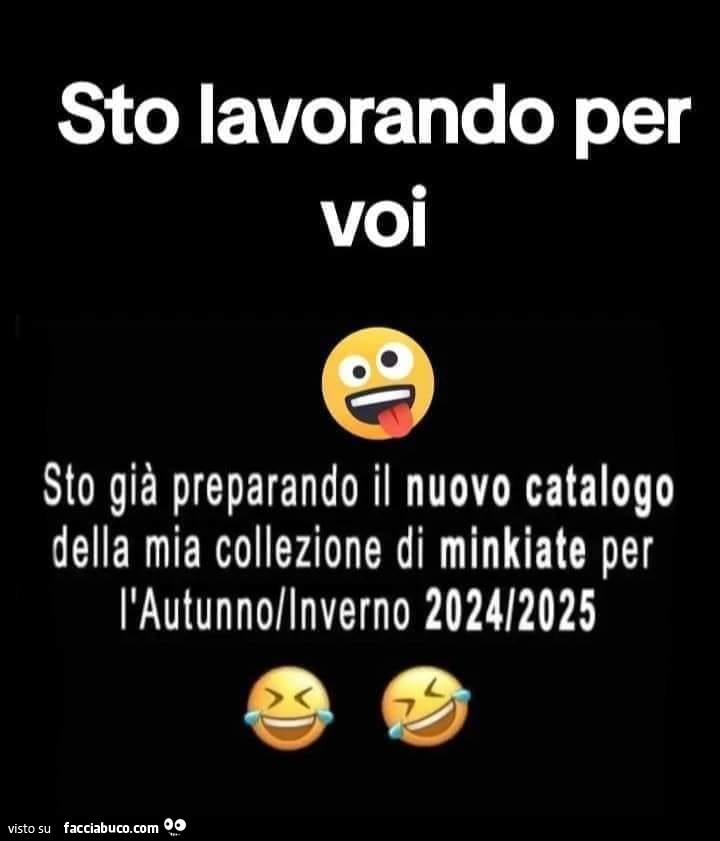 Sto lavorando per voi sto già preparando il nuovo catalogo della mia collezione di minkiate per l'autunno/lnverno 2024/2025