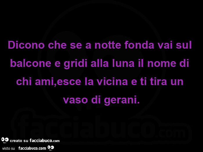 Dicono che se a notte fonda vai sul balcone e gridi alla luna il nome di chi ami, esce la vicina e ti tira un vaso di gerani