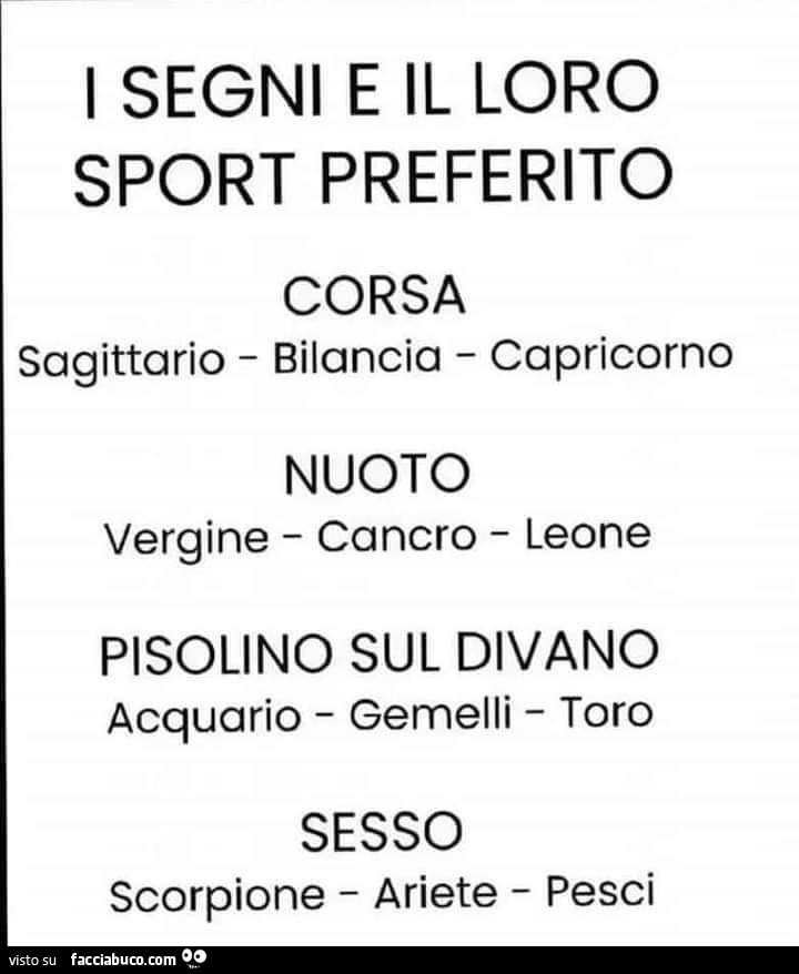 I segni e il loro sport preferito