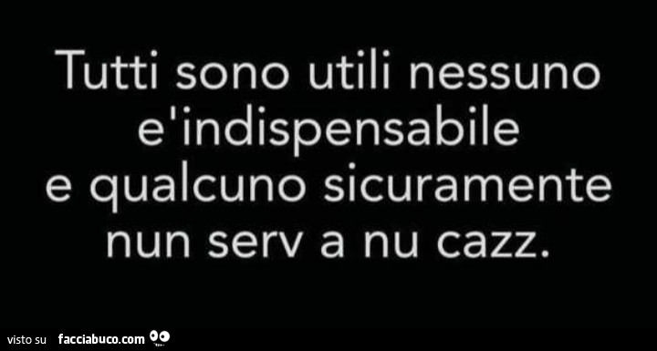 Tutti sono utili nessuno e indispensabile e qualcuno sicuramente nun serv a nu cazz