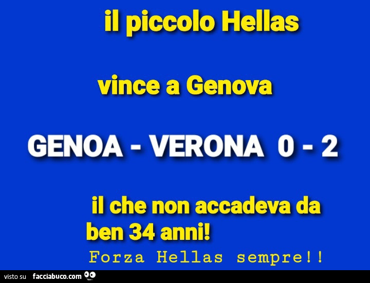 Il piccolo hellas vince a genova il che non accadeva da ben 34 anni! Forza hellas sempre