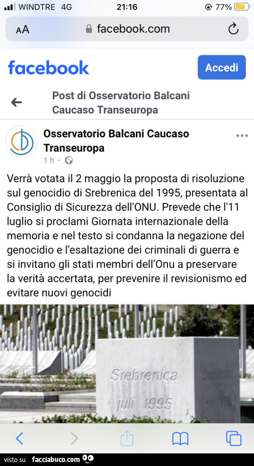 Verrà votata il 2 maggio la proposta di risoluzione sul genocidio di srebrenica del 1995, presentata al consiglio di sicurezza dell'onu