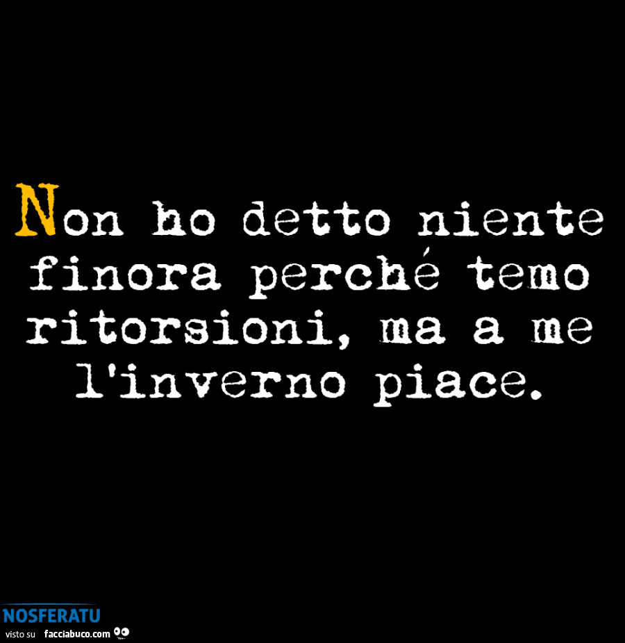 Non ho detto niente finora perchè temo ritorsioni, ma a me l'inverno piace