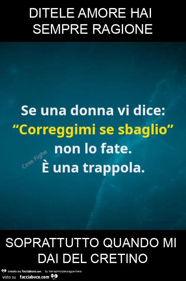 Ditele amore hai sempre ragione soprattutto quando mi dai del cretino