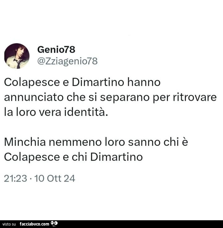 Colapesce e dimartino hanno annunciato che si separano per ritrovare la loro vera identità. Minchia nemmeno loro sanno chi è colapesce e chi dimartino