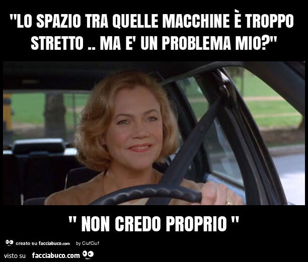 "lo spazio tra quelle macchine è troppo stretto. Ma è un problema mio? " " Non credo proprio "