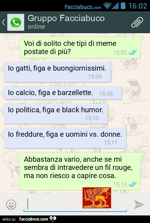 Tipi di meme postati su facciabuco: filo rosso che lega tutti è la figa