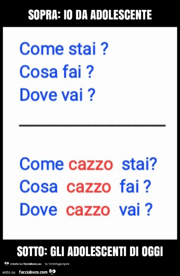 Sopra: io da adolescente sotto: gli adolescenti di oggi