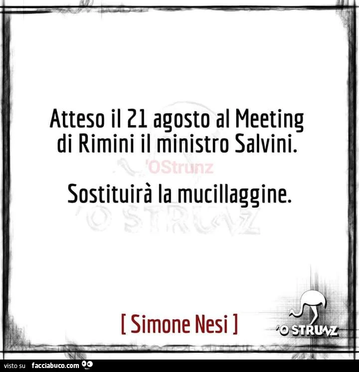 Atteso il 21 agosto al meeting di rimini il ministro Salvini. Sostituirร la mucillaggine