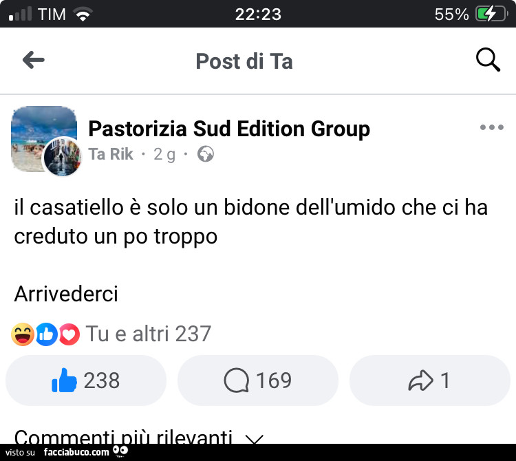 Il casatiello è solo un bidone dell'umido che ci ha creduto un po troppo