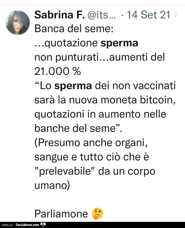 Banca del seme: … quotazione sperma non punturati… aumenti del 21.000