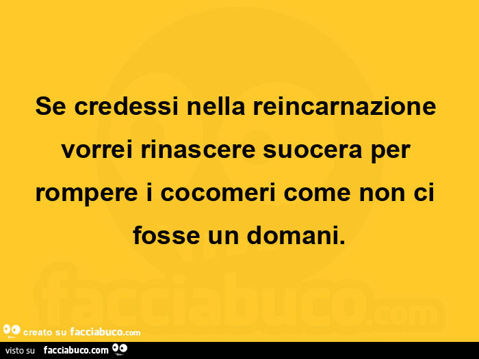 Se credessi nella reincarnazione vorrei rinascere suocera per rompere i cocomeri come non ci fosse un domani