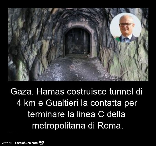 Gaza. Hamas costruisce tunnel di 4 km e gualtieri la contatta per terminare la linea c della metropolitana di roma