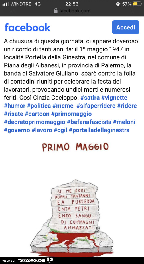 A chiusura di questa giornata, ci appare doveroso un ricordo di tanti anni fa: il 1 maggio 1947 in località portella della ginestra, nel comune di piana degli albanesi, in provincia di palermo