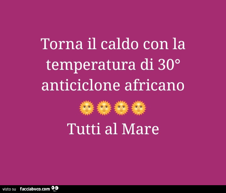 Torna il caldo con la temperatura di 30° anticiclone africano. Tutti al mare