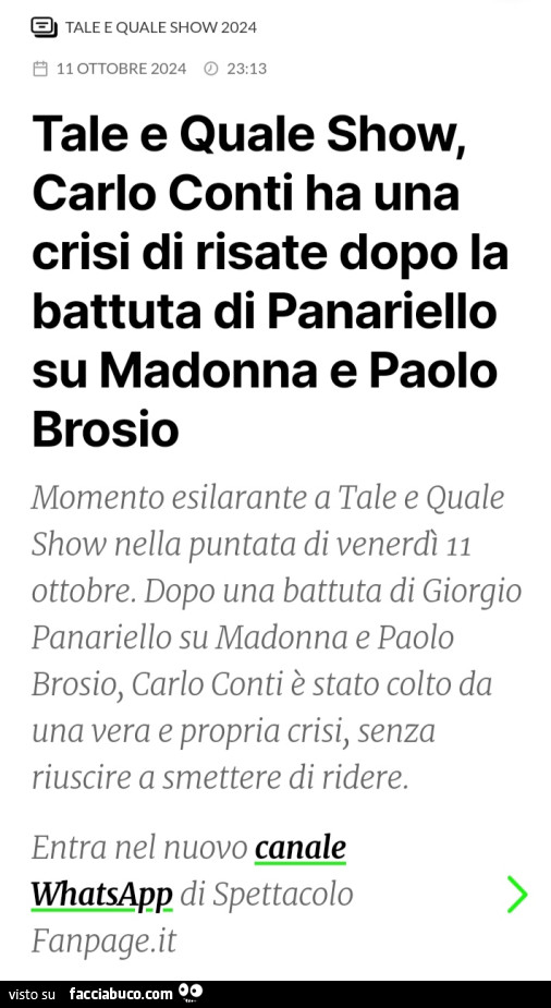 Tale e quale show, carlo conti ha una crisi di risate dopo la battuta di panariello su madonna e paolo brosio