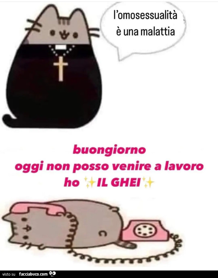 L'omosessualità è una malattia buongiorno oggi non posso venire a lavoro ho il ghei