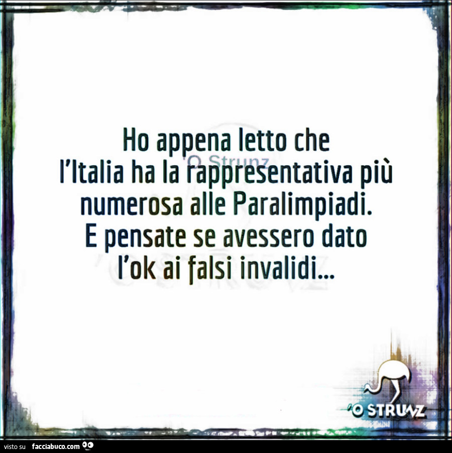 Ho appena letto che l'italia ha la rappresentativa più numerosa alle paralimpiadi. E pensate se avessero dato l'ok ai falsi invalidi