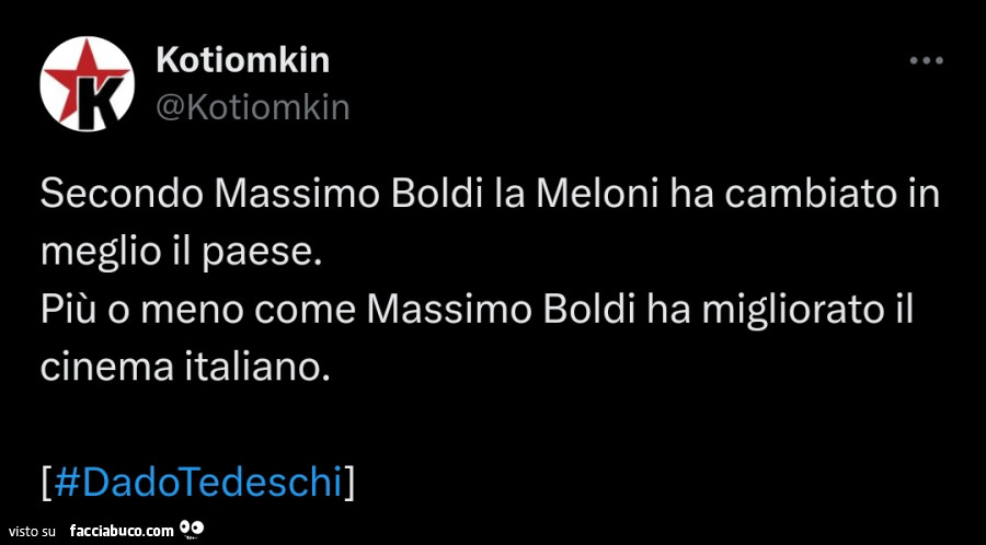 Secondo massimo boldi la meloni ha cambiato in meglio il paese. Più o meno come massimo boldi ha migliorato il cinema italiano