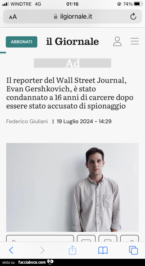 Il reporter del wall street journal, evan gershkovich, è stato condannato a 16 anni di carcere dopo essere stato accusato di spionaggio