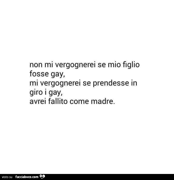 Non mi vergognerei se mio figlio fosse gay, mi vergognerei se prendesse in giro i gay, avrei fallito come madre