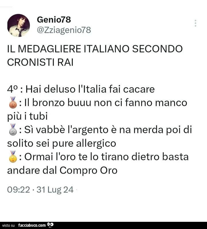 Il medagliere italiano secondo cronisti rai