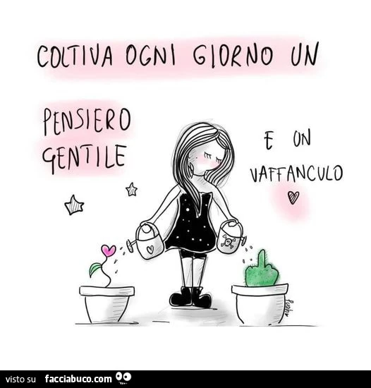 Coltiva ogni giorno un pensiero gentile e un vaffanculo