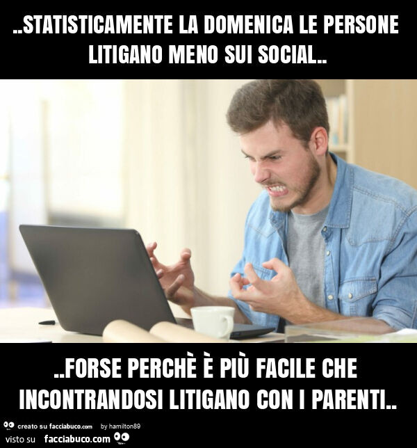 Statisticamente la domenica la gente litiga meno sui social… forse perchè è più facile che incontrandosi litigano con i parenti